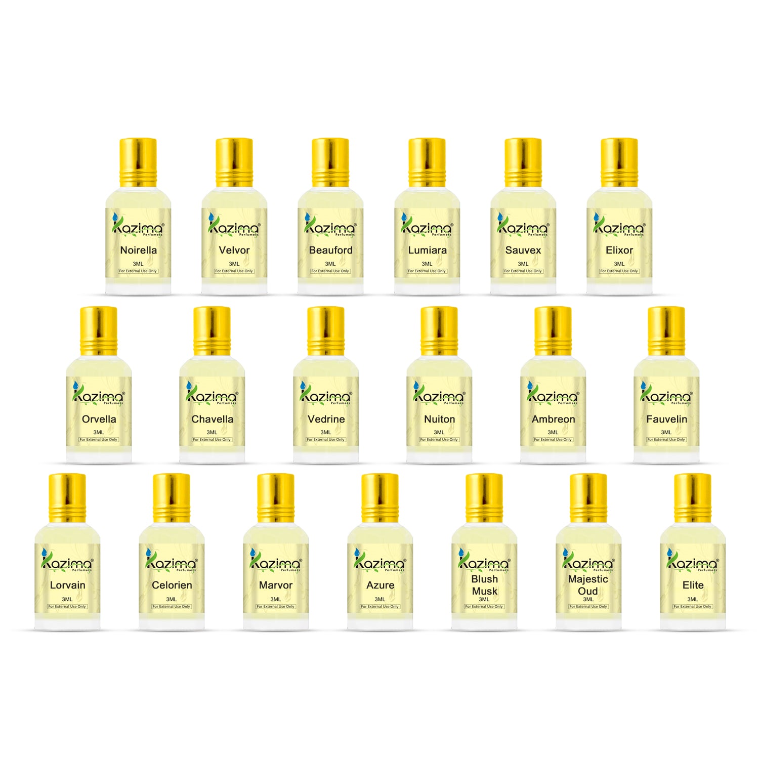Kazima Luxury Attar Sample Kit for Men and Women ? 19 Alcohol-Free Perfume Oils, 3ml Each ? Long-Lasting, Imagination-Inspired Fragrances