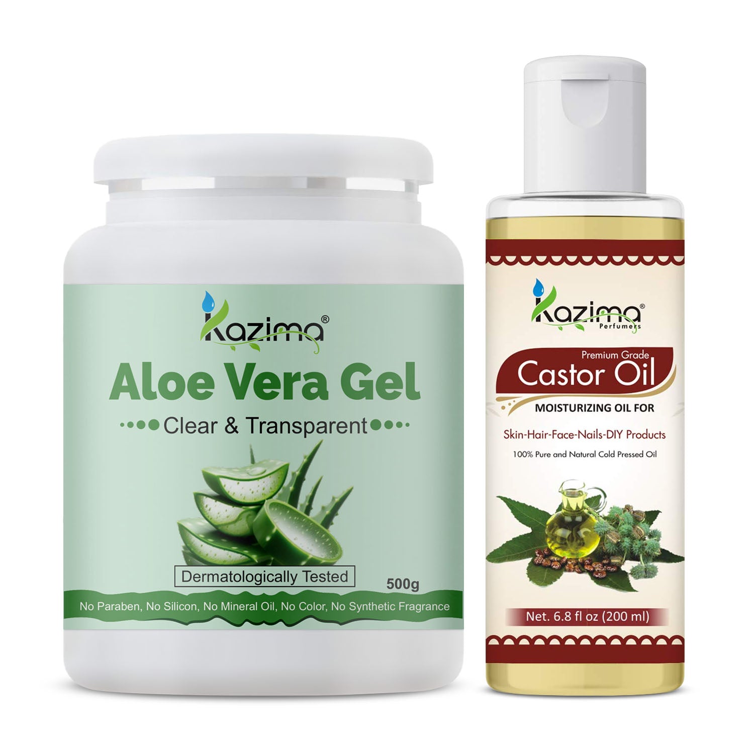 Aloe Vera Gel 500g & Castor Oil 100ml Combo for Hydration, Deep Conditioning & Skin Softness (Combo Pack Of 2)