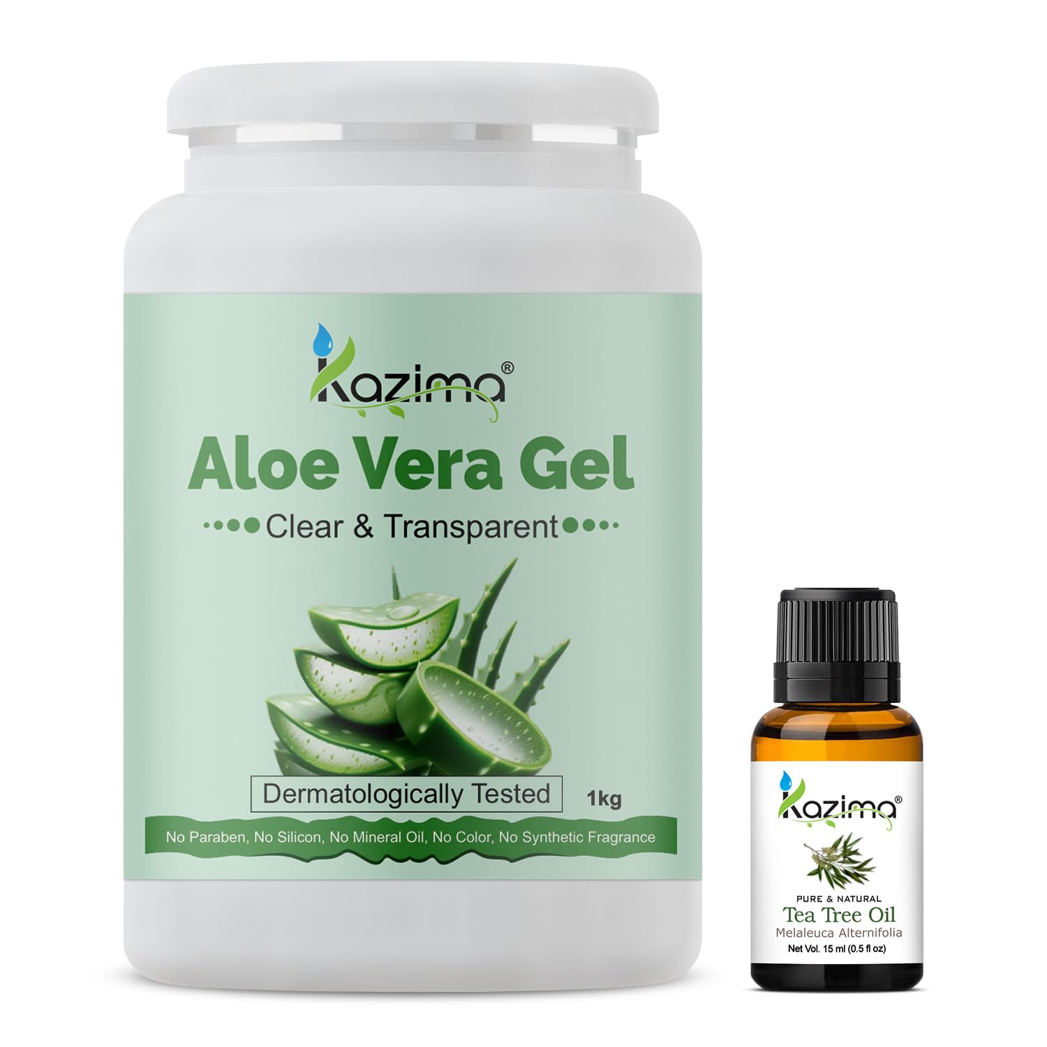 Pure Aloe Vera Gel & Tea Tree Essential Oil | 1kg & 15ml Combo for Clear Skin & Acne Care (Combo Pack of 2)