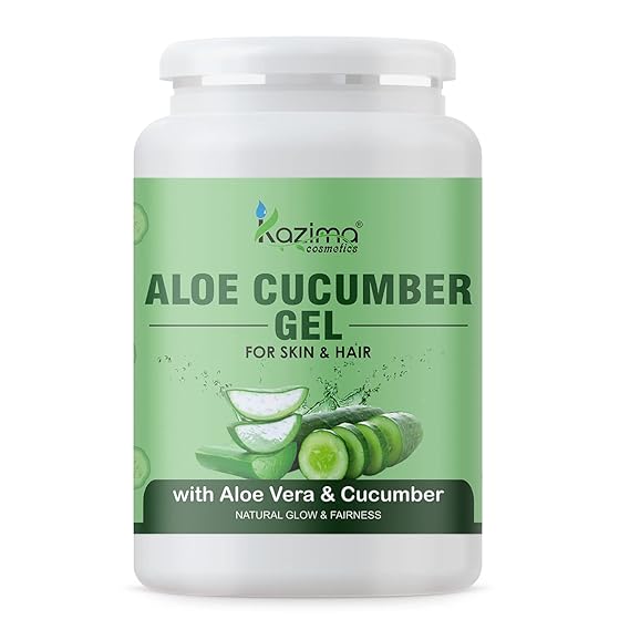 Kazima Aloe Cucumber Gel with Pure Aloe Vera & Cucumber for Face, Skin & Hair – Exfoliates, Moisturizes, Reduces Acne Scars, Wrinkles, Sunburn & Dark Circles