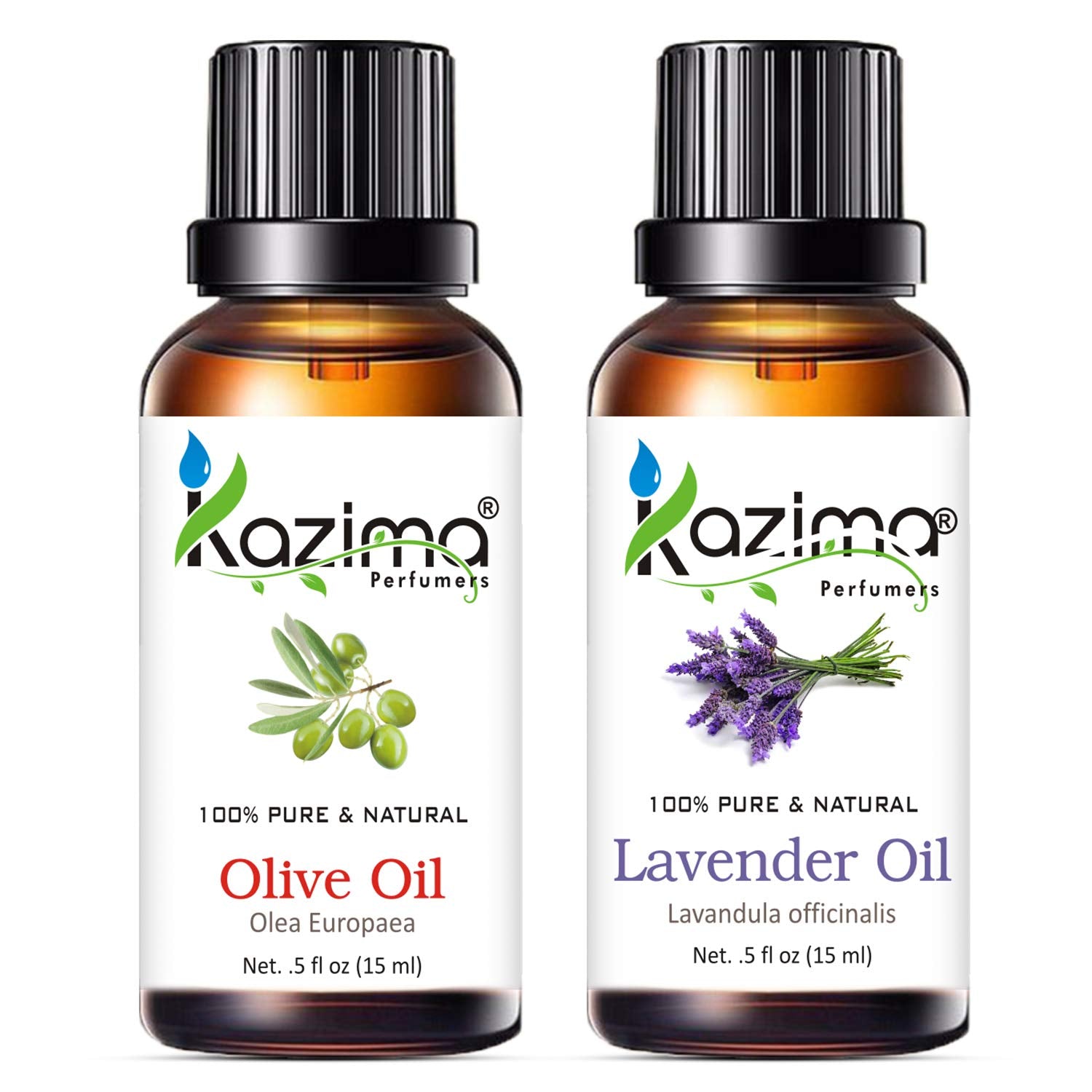 KAZIMA Olive & Lavender Oil Combo – Pure Oils for Hair, Skin & Aromatherapy, 15 ml Each