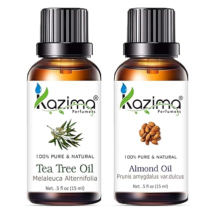 KAZIMA Tea Tree & Almond Oil Combo – 100% Pure Oils for Acne, Dandruff, Scars & Hair Growth | 15ml Each