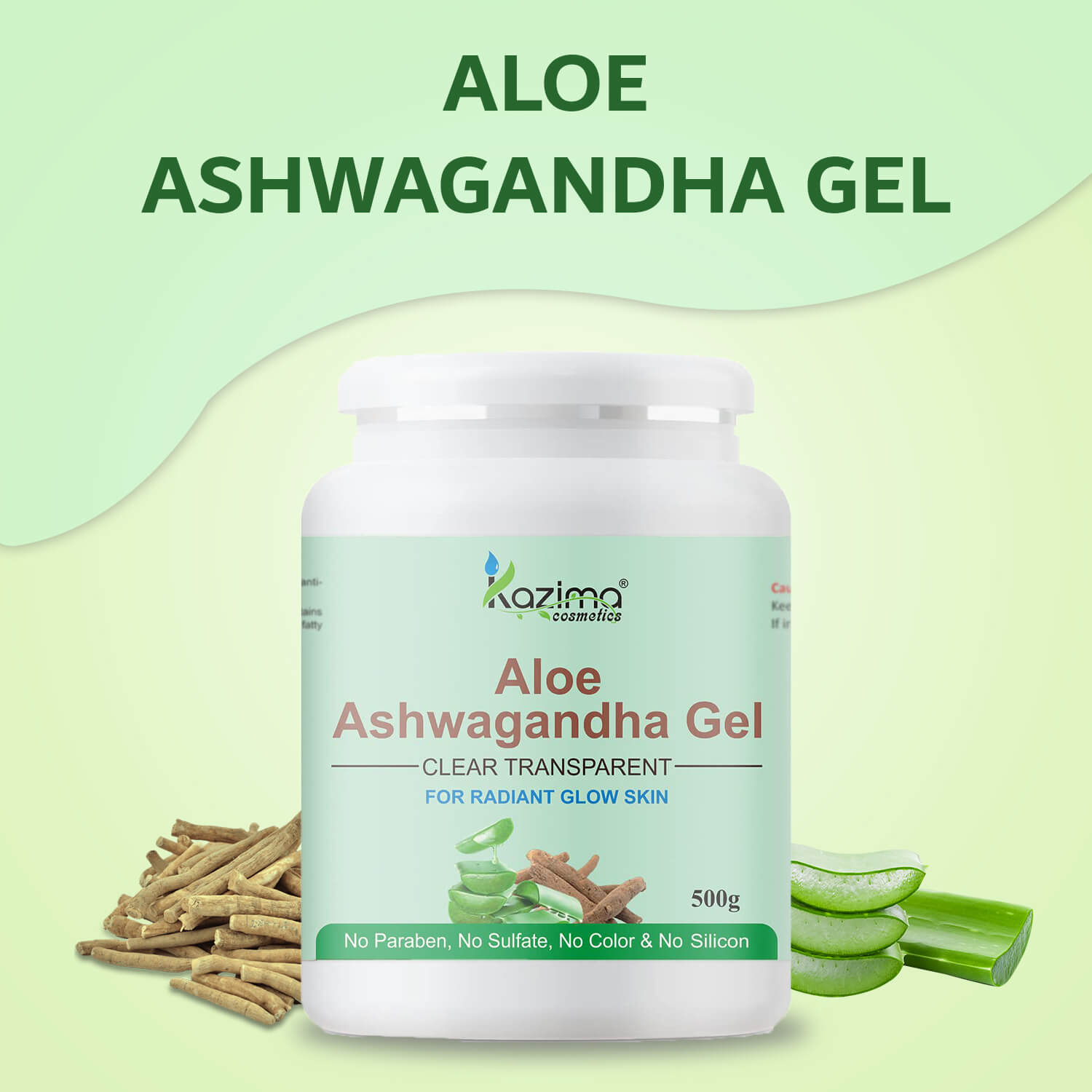 Aloe Ashwagandha Gel 100% Natural Face Moisturizer Anti-Aging Stress Relief Skin Glow & Hair Care | 500g
