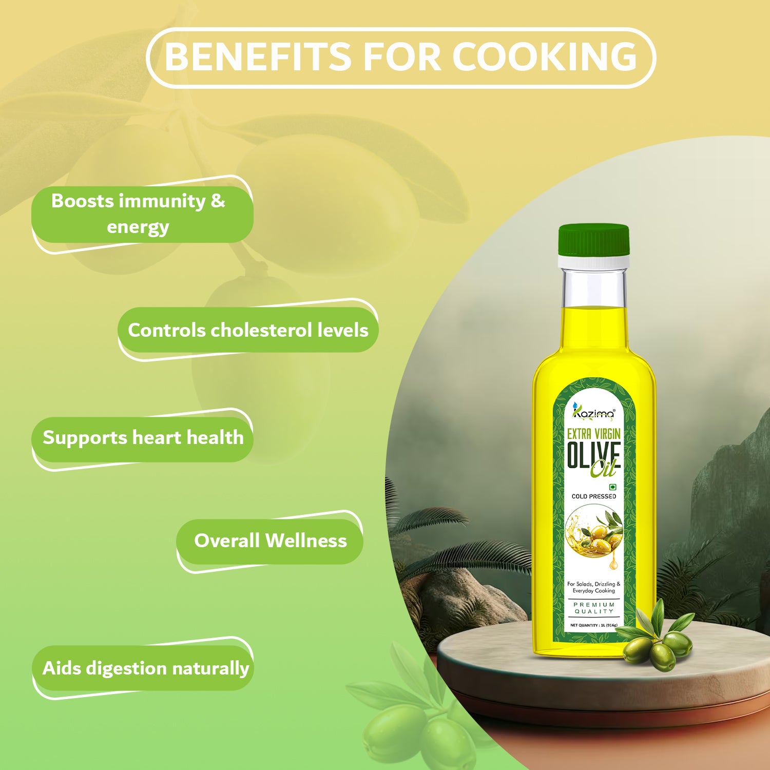 Extra Virgin Olive Oil – Cold Pressed, Pure & Unrefined Mediterranean Grade Oil, Rich in Antioxidants & Healthy Fats, Ideal for Cooking, Skin, Hair & Massage