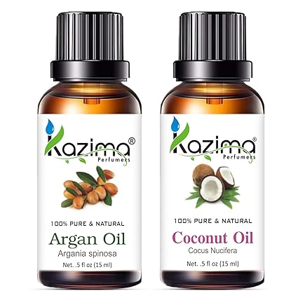 KAZIMA Argan & Coconut Oil Combo – 100% Pure Cold Pressed Carrier Oils for Hair Growth, Acne, Skin Moisturizing & Dandruff Relief – 15 ml x 2