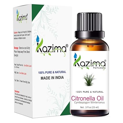 KAZIMA Citronella & Lemongrass Essential Oil Combo – 100% Pure Oils for Mosquito Repellent, Hair Growth, Acne & Aromatherapy – 15 ml Each