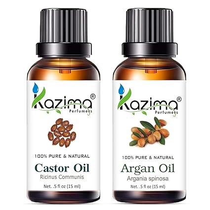 KAZIMA Combo of Cold Pressed Castor & Argan Carrier Oils for Hair, Skin & Body – 15ml Each