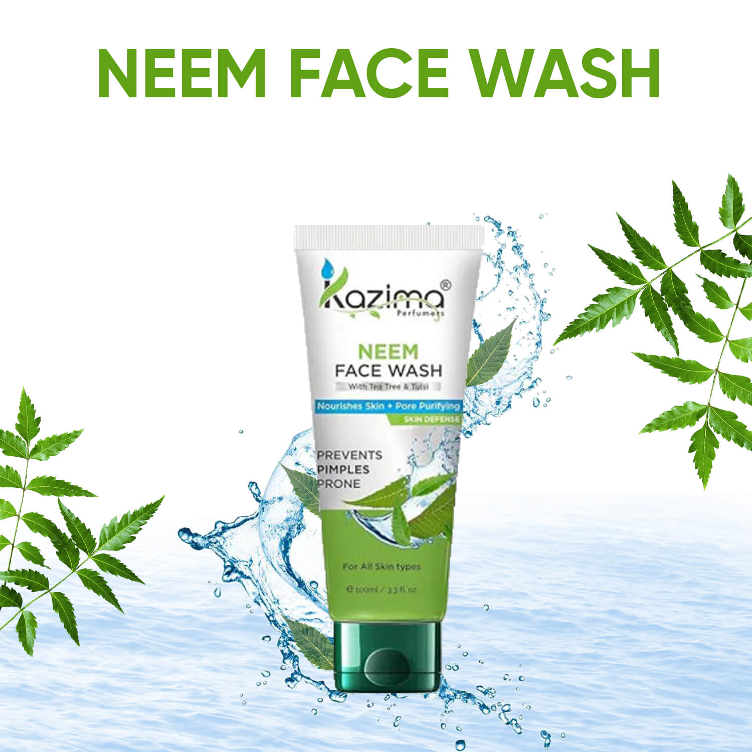 Neem Face Wash With Tea Tree & Tulsi – Anti Pollution, Anti Acne, Pore Purifying & Skin Nourishing | 100 ml