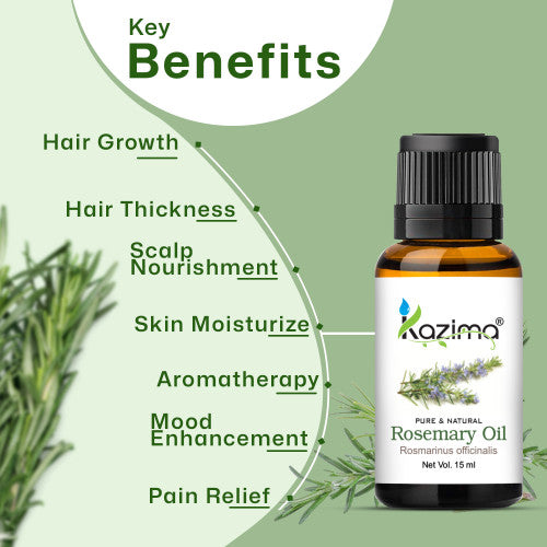 KAZIMA Combo of Rosemary & Peppermint Essential Oils – 100% Pure for Hair Growth, Skin Care, Aromatherapy & Joint Pain Relief, 15ml Each