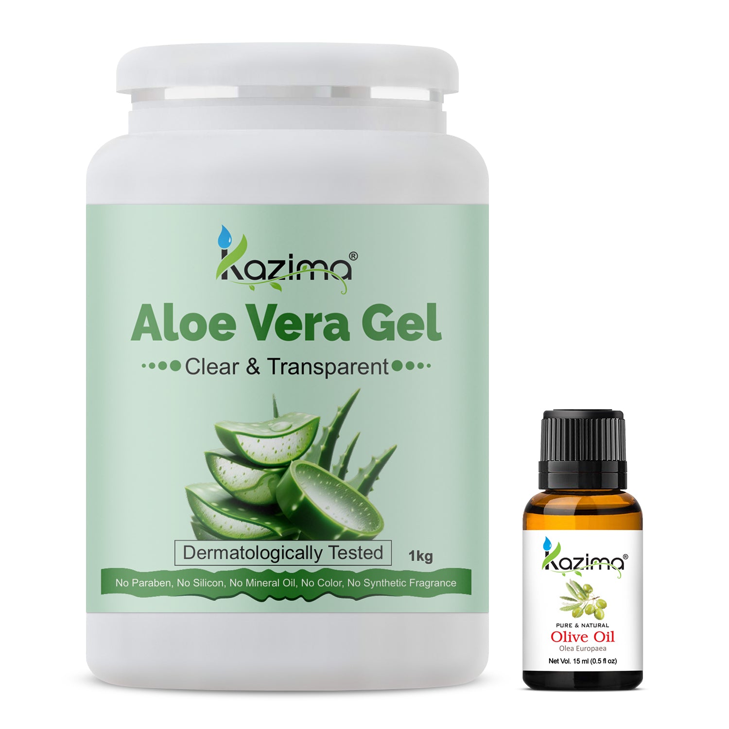 Aloe Vera Gel 1kg & Olive Oil 15ml Combo for Deep Hydration, Softness & Skin Conditioning  (Combo Pack Of 2)