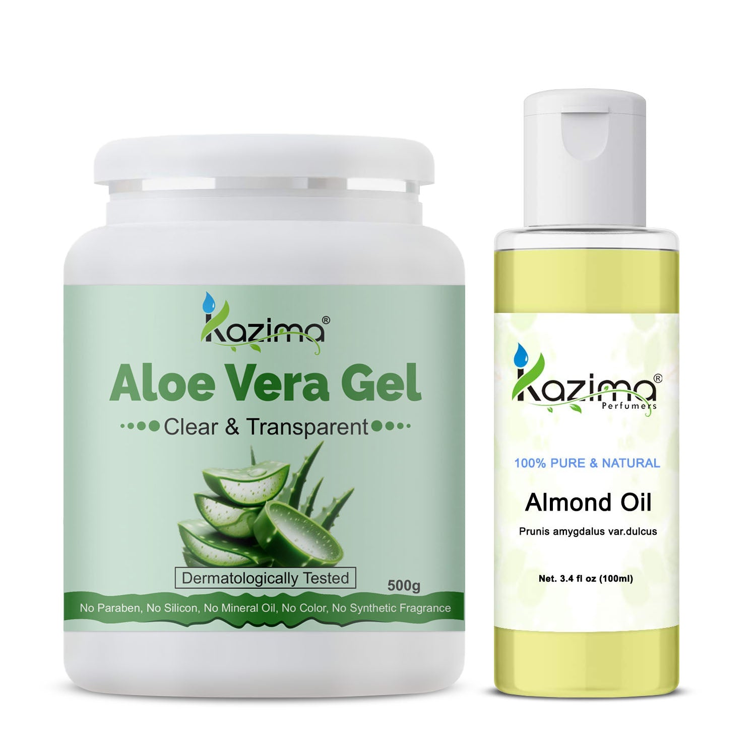 Aloe Vera Gel 500g & Almond Carrier Oil 100ml Combo for Hydration, Softness & Skin Nourishment (Combo Pack Of 2)