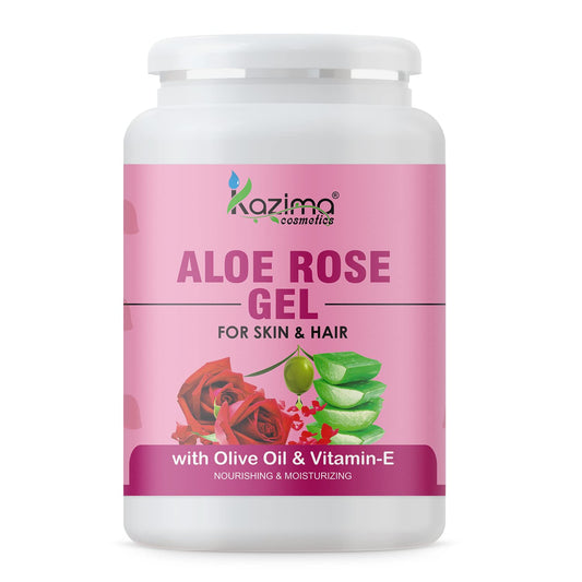 Kazima Aloe Rose Gel for Face and Body with Pure Aloe Vera & Rose Extract – Soothing Hydration, Moisturizing & Skin Glow for Sensitive Skin