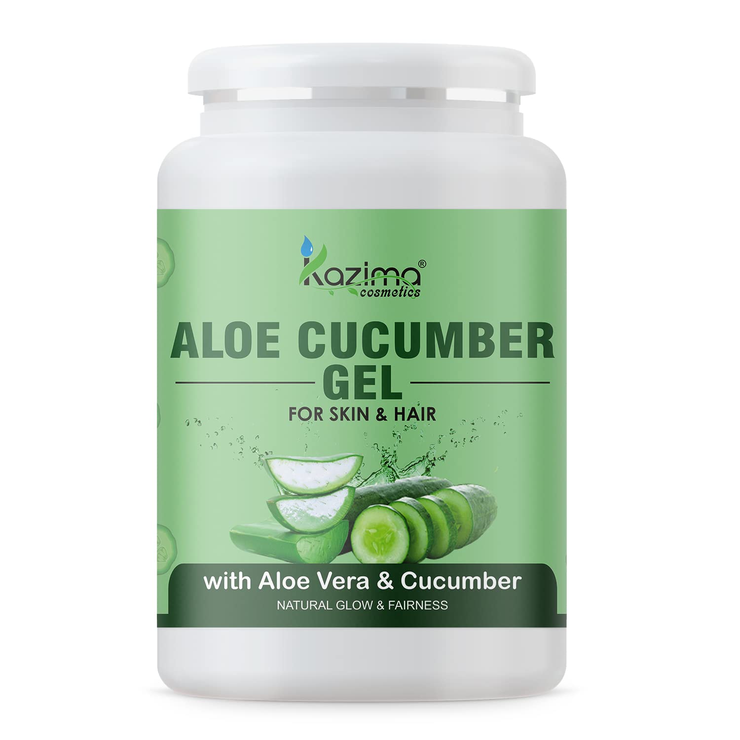 Kazima Aloe Cucumber Gel with Pure Aloe Vera & Cucumber for Face, Skin & Hair – Exfoliates, Moisturizes, Reduces Acne Scars, Wrinkles, Sunburn & Dark Circles