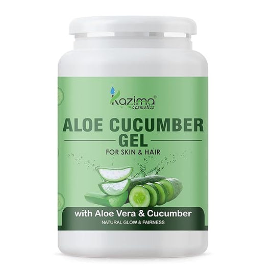 Kazima Aloe Cucumber Gel with Pure Aloe Vera & Cucumber for Face, Skin & Hair – Exfoliates, Moisturizes, Reduces Acne Scars, Wrinkles, Sunburn & Dark Circles