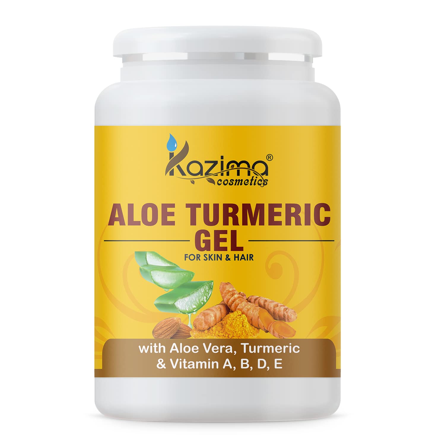 Kazima Aloe Turmeric Gel with Pure Aloe Vera, Turmeric & Vitamins – Brightens Skin, Fades Acne Scars, Wrinkles, Sunburn & Dark Circles