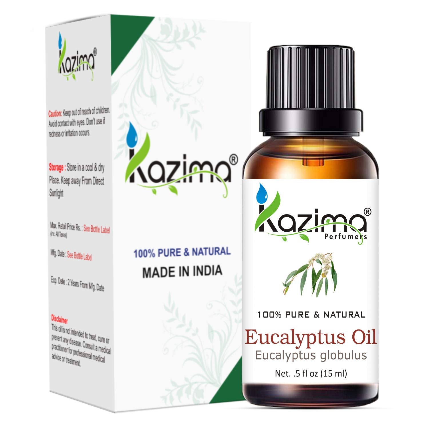 KAZIMA Combo of Tea Tree & Eucalyptus Essential Oils – 100% Pure & Natural Oils for Acne Scars, Hair Growth, Skin Care & Scalp Nourishment, 15ml Each