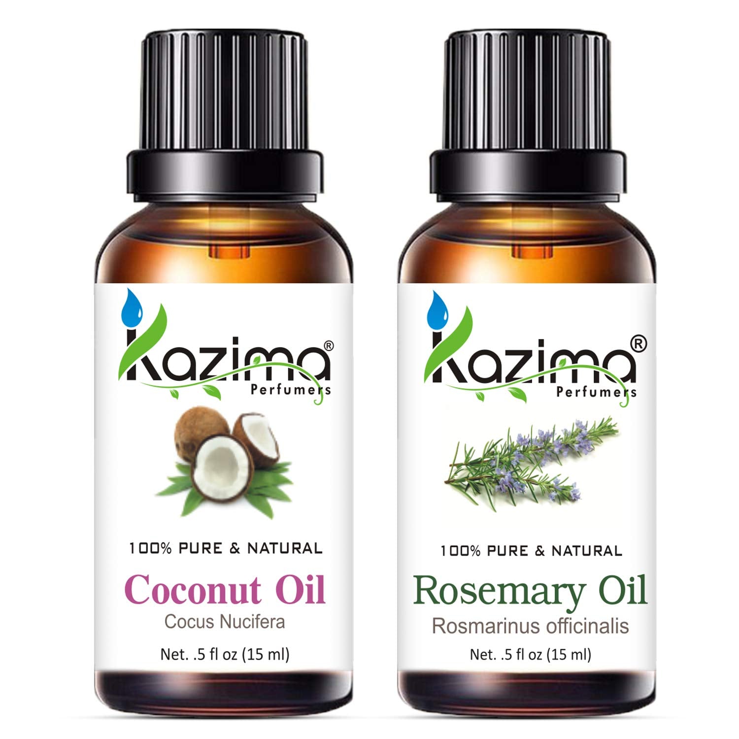 KAZIMA Combo of Jojoba Carrier Oil & Rosemary Essential Oil – 100% Pure Undiluted Oils for Skin Moisturizing, Acne, Wrinkles, Hair Growth & Joint Pain Relief – 15ml Each