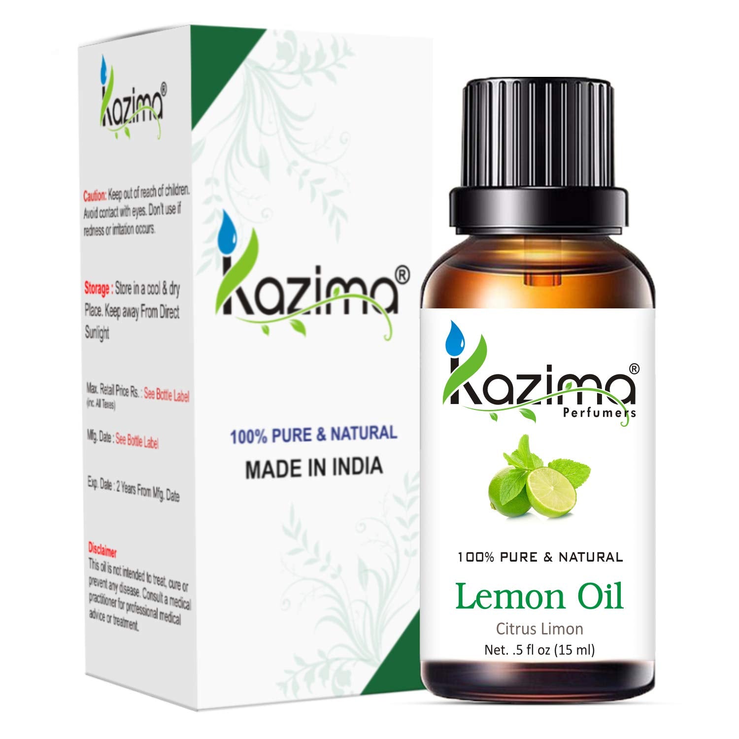 KAZIMA Combo of Olive Carrier Oil & Lemon Essential Oil – 100% Pure & Natural, 15 ml Each – For Skin Brightening, Hair Growth, Massage & Moisturizing