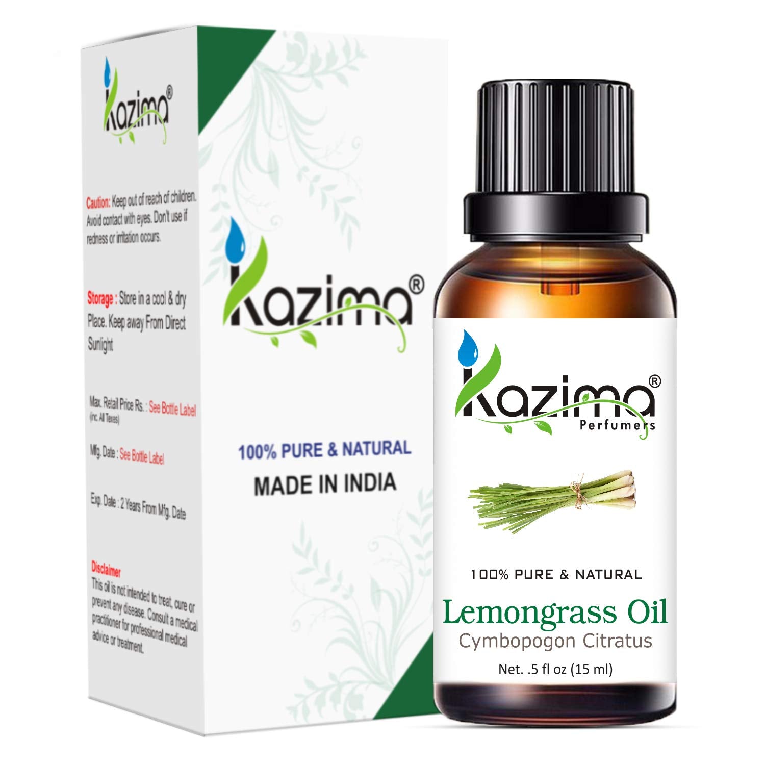 KAZIMA Lavender & Lemongrass Essential Oil Combo – 100% Pure Oils for Hair Growth, Skin & Aromatherapy – 15ml Each