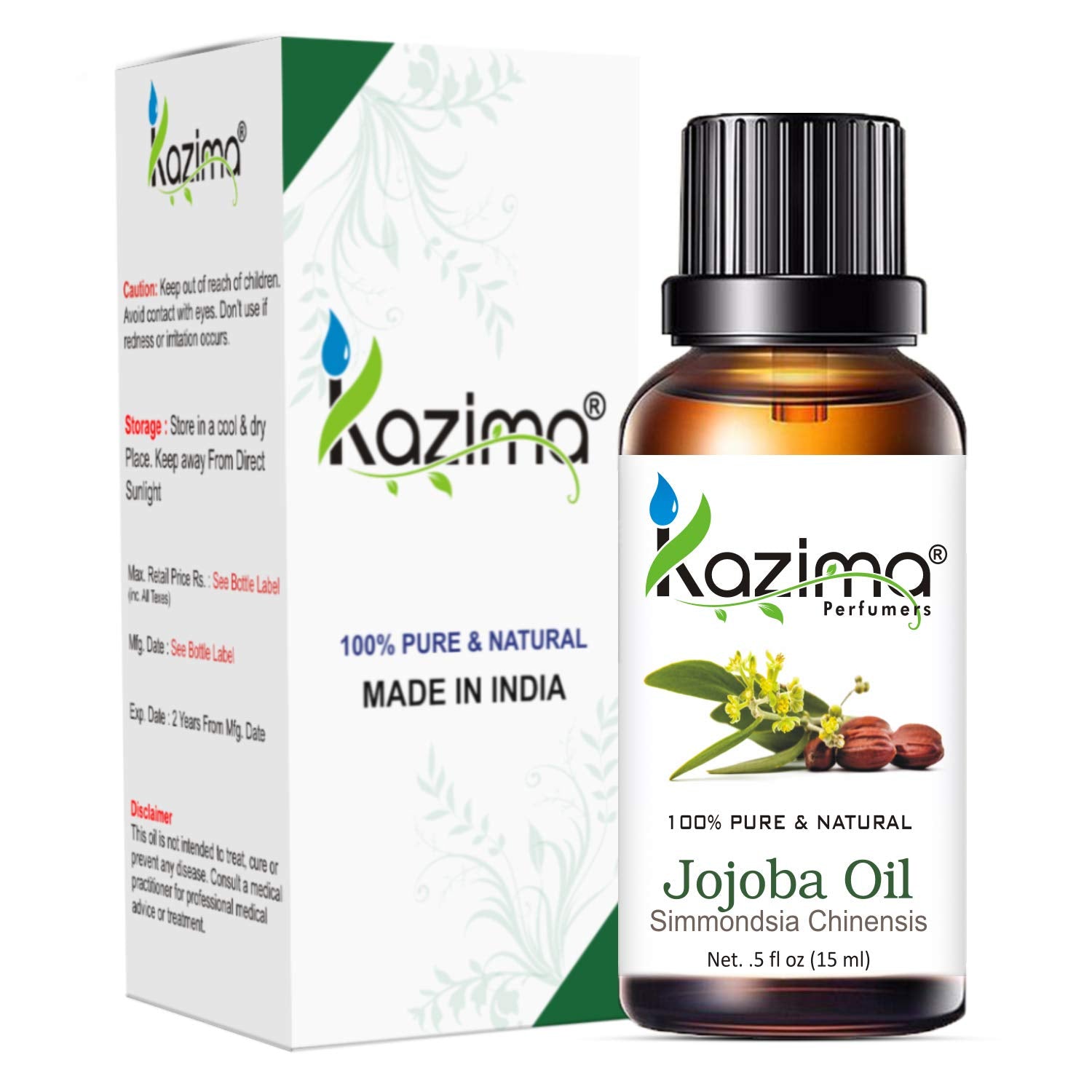 KAZIMA Jojoba & Neem Oil Combo – 100% Pure Cold Pressed Carrier Oils for Acne, Scars, Wrinkles & Hair Growth, 15 ml Each