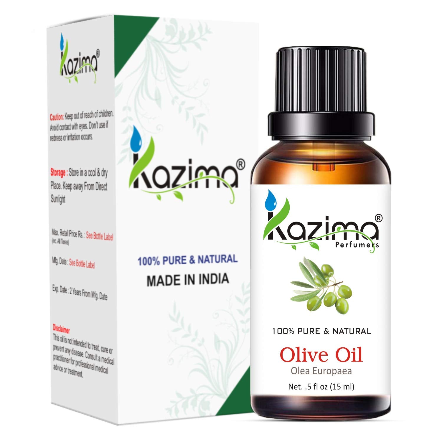KAZIMA Peppermint & Olive Oil Combo – Pure Oils for Hair Growth, Skin Moisturizing, Massage & Natural Relief from Headache & Cold, 15 ml Each