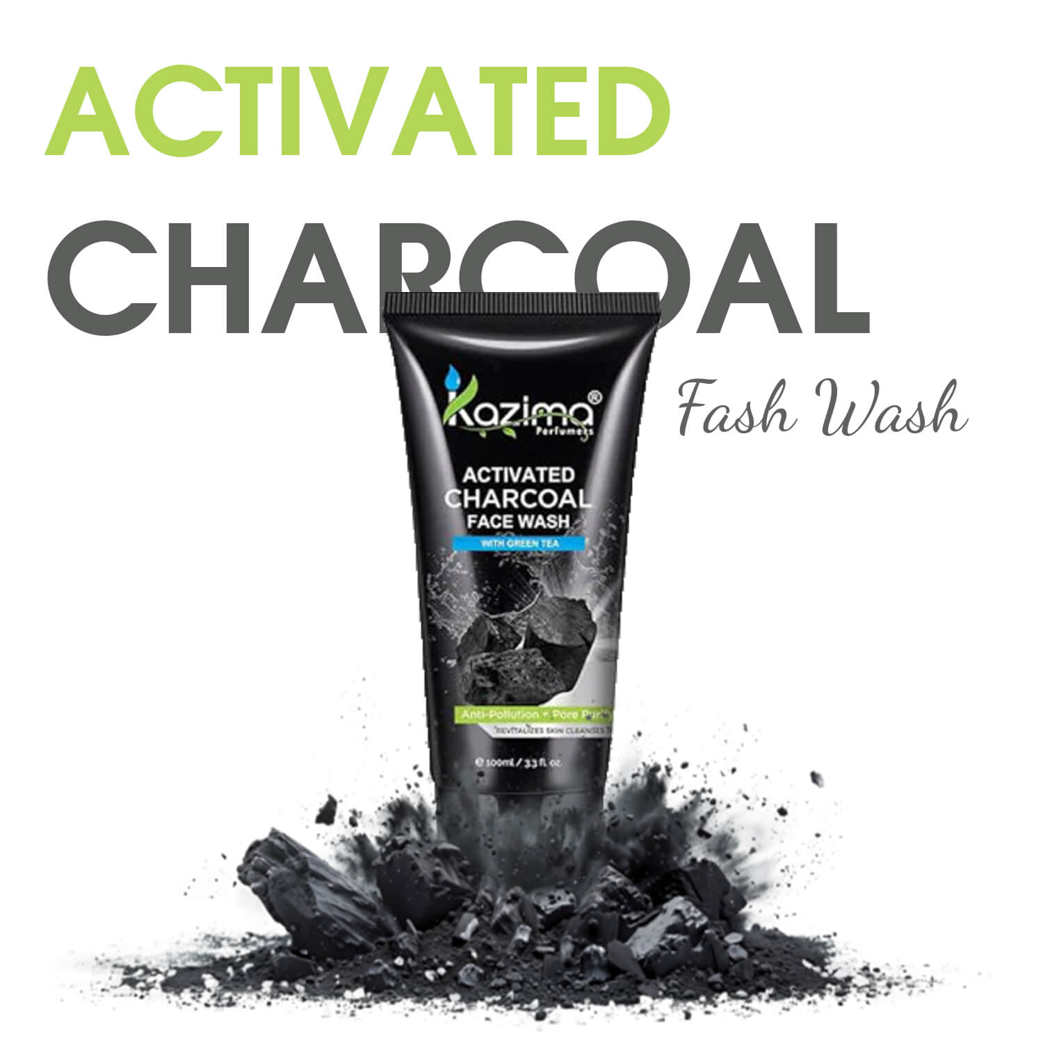 Activated Charcoal Face Wash with Green Tea – Deep Cleansing, Anti-Aging, Anti-Acne & Pimple Scar Removal – 100ml