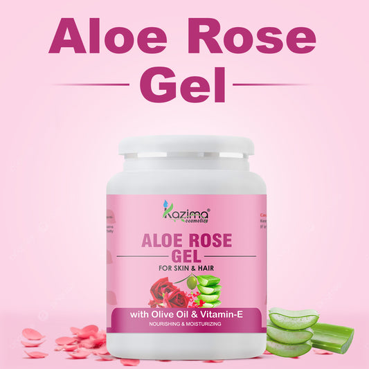 Kazima Aloe Rose Gel for Face and Body with Pure Aloe Vera & Rose Extract – Soothing Hydration, Moisturizing & Skin Glow for Sensitive Skin