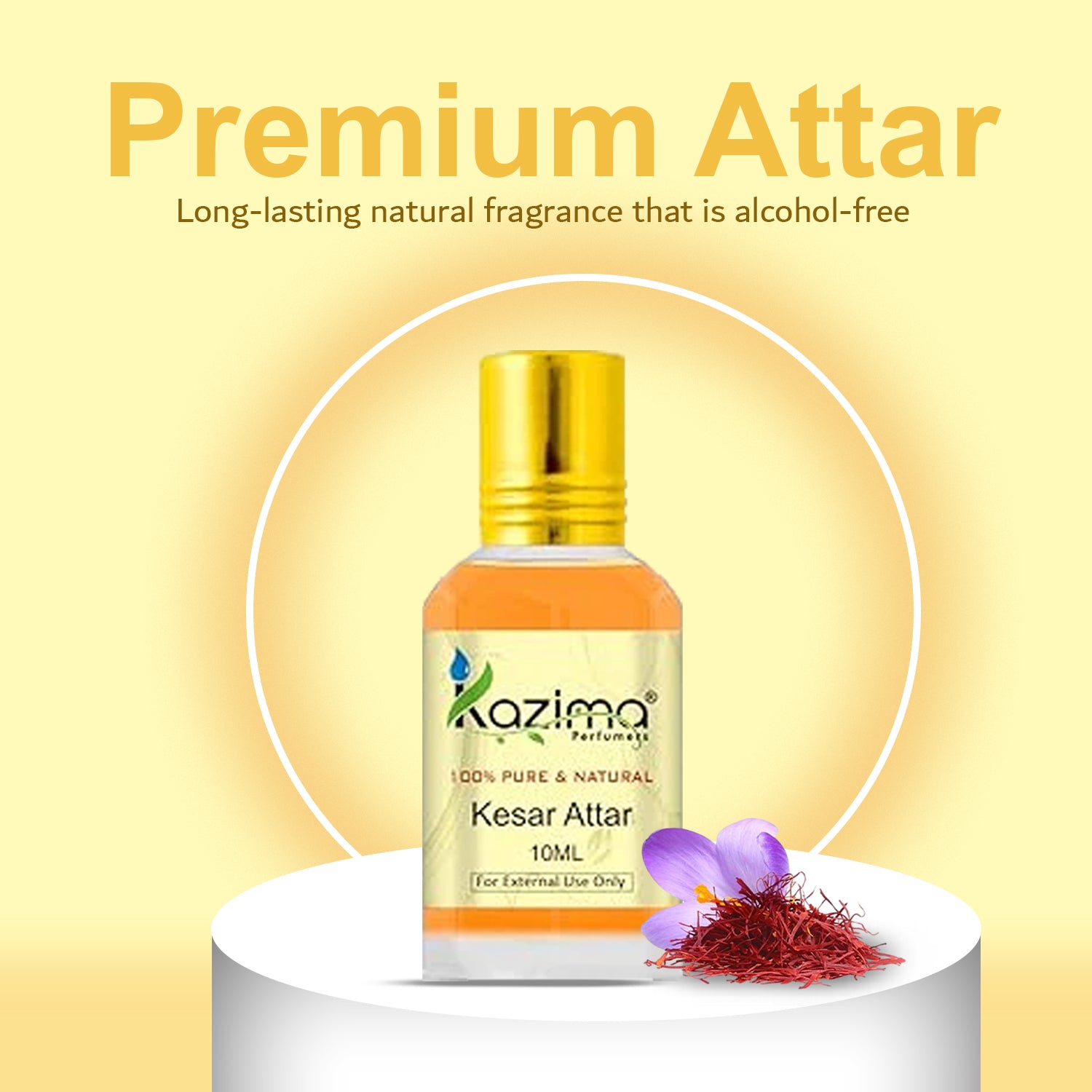 Kesar Attar Perfume For Unisex - Pure Natural Undiluted (Non-Alcoholic)