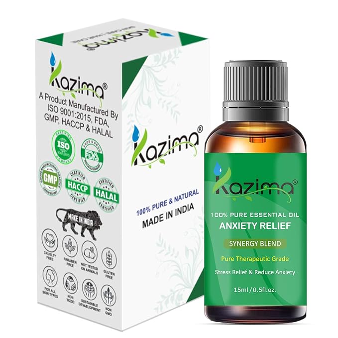 Anxiety Relief Essential Oil Blend - Pure, Natural, Therapeutic Grade for Mind and Body Relaxation, Stress & Tension Relief.