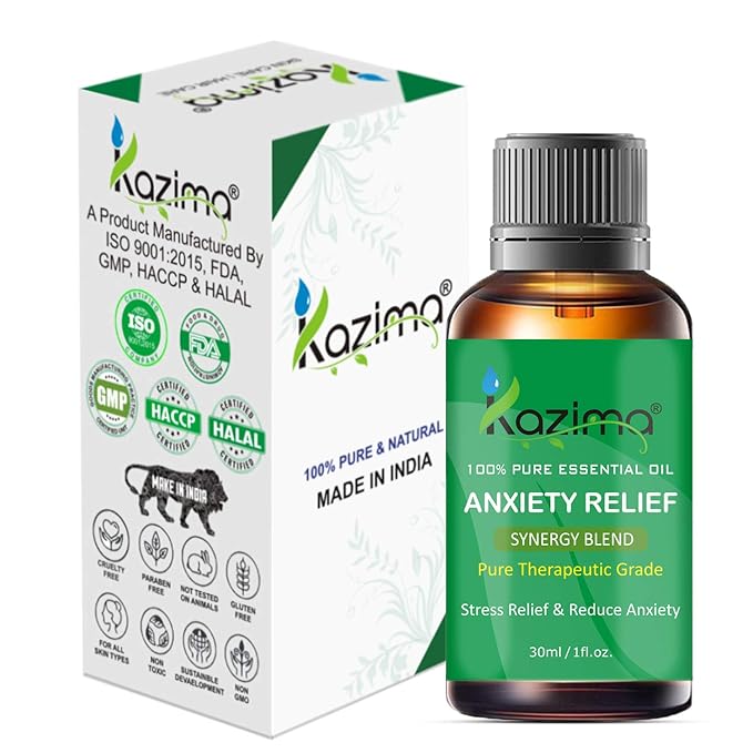 Anxiety Relief Essential Oil Blend - Pure, Natural, Therapeutic Grade for Mind and Body Relaxation, Stress & Tension Relief.
