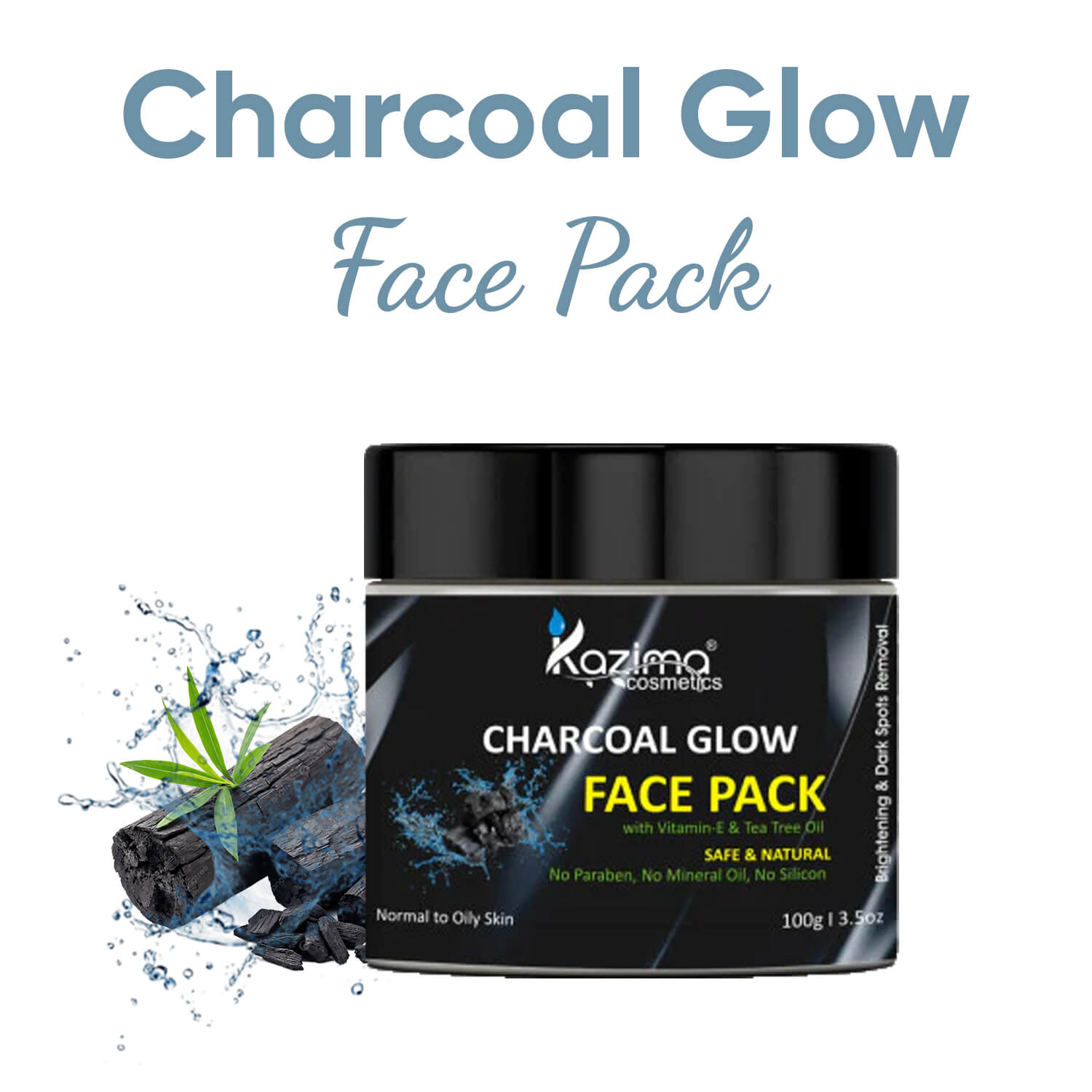 Charcoal Glow Face Pack for Brightening, Detox & Deep Cleansing – With Tea Tree & Vitamin E (100g)