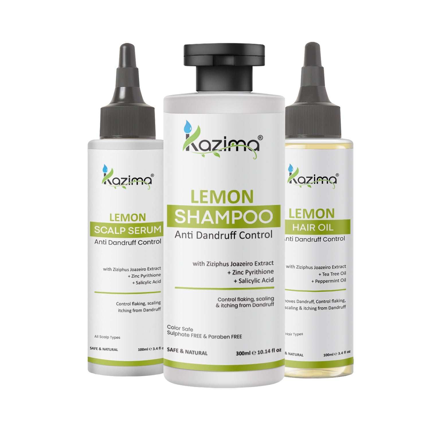 Lemon Anti-Dandruff Hair Care Combo – 3-Step Treatment Kit with Shampoo, Scalp Serum & Hair Oil | Itchy Scalp Relief, Dandruff Control & Hair Growth