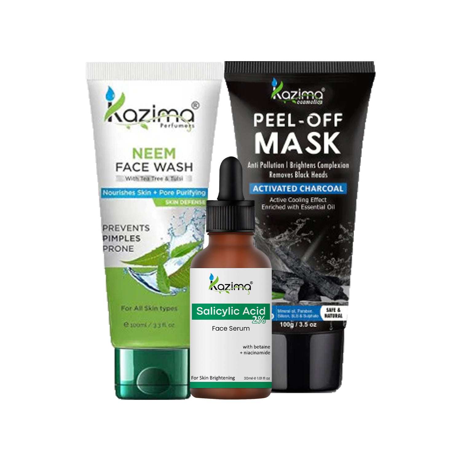 Advanced Acne Control & Pore Detox Combo: Neem Face Wash + Charcoal Peel-Off + 2% Salicylic Acid Serum