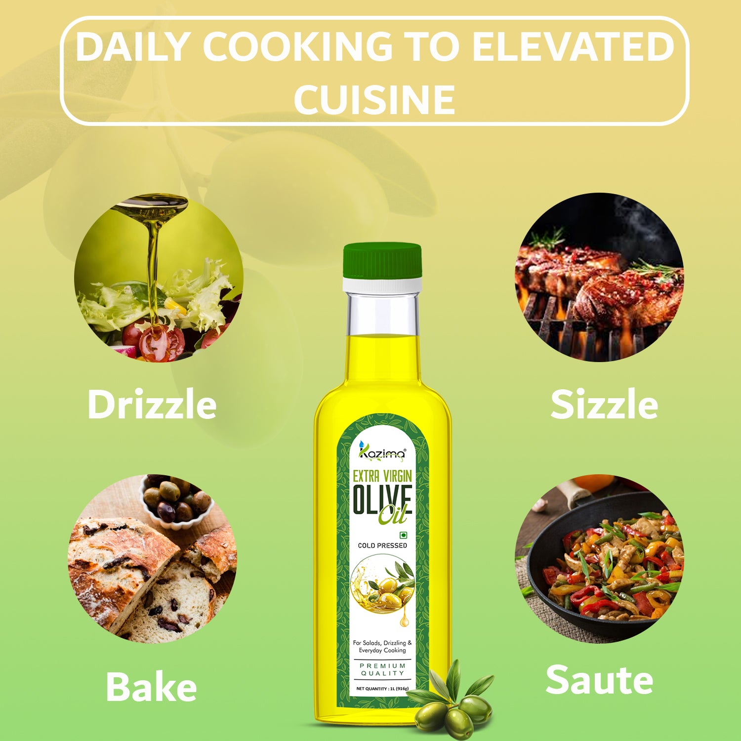 Extra Virgin Olive Oil – Cold Pressed, Pure & Unrefined Mediterranean Grade Oil, Rich in Antioxidants & Healthy Fats, Ideal for Cooking, Skin, Hair & Massage