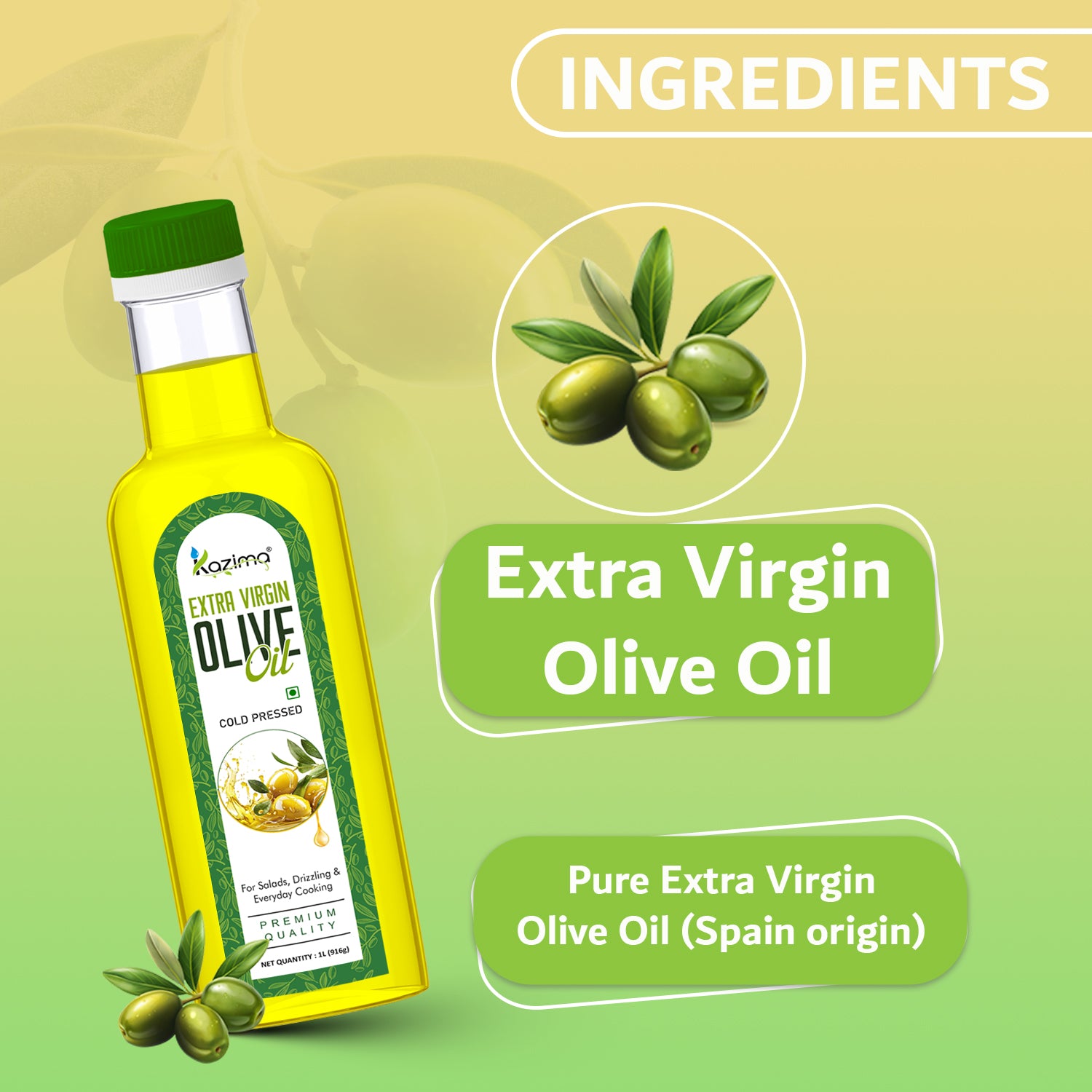 Extra Virgin Olive Oil – Cold Pressed, Pure & Unrefined Mediterranean Grade Oil, Rich in Antioxidants & Healthy Fats, Ideal for Cooking, Skin, Hair & Massage