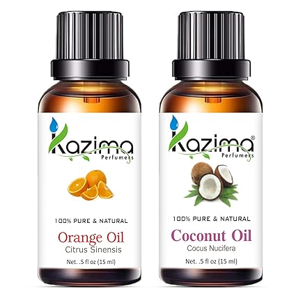 KAZIMA Orange & Coconut Oil Combo – Pure Oils for Skin Brightening, Hair Growth & Dandruff Control, 15 ml Each | Cold Pressed & Natural