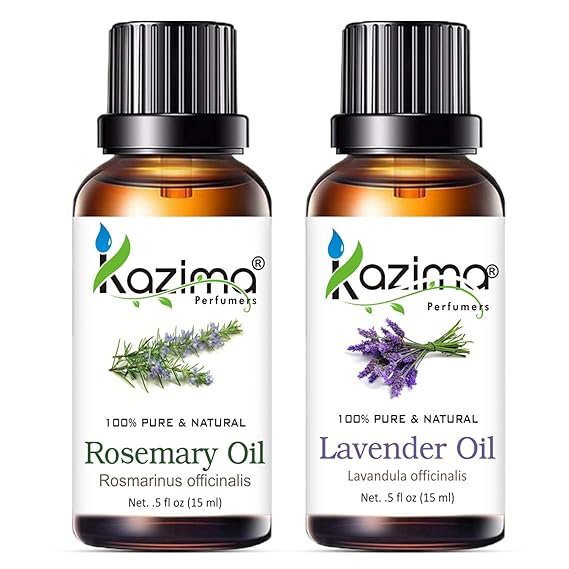 KAZIMA Combo of Rosemary & Lavender Oil – Natural Solution for Hair Fall, Acne, Face Glow & Aromatherapy, 15 ml Each