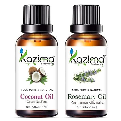 KAZIMA Coconut & Rosemary Oil Combo – 100% Pure Oils for Hair Growth, Dandruff Relief & Skin Nourishment – 15ml x 2