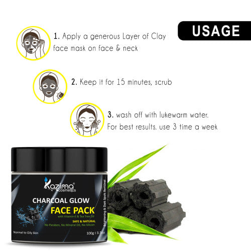 Charcoal Glow Face Pack for Brightening, Detox & Deep Cleansing – With Tea Tree & Vitamin E (100g)