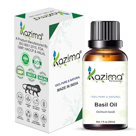 100% Pure Basil (Tulsi) Essential Oil – Natural, Undiluted, Energizing for Skin, Hair, and Aromatherapy