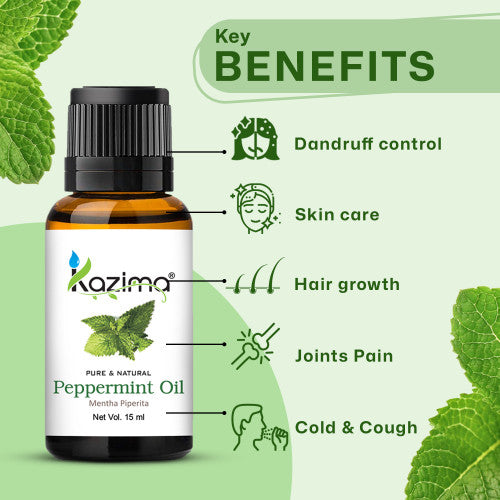 KAZIMA Combo of Rosemary & Peppermint Essential Oils – 100% Pure for Hair Growth, Skin Care, Aromatherapy & Joint Pain Relief, 15ml Each